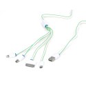 OMEGA HYDRA USB UNIVERSAL CHARGING CABLE KABEL KIT 4 IN 1: MICRO USB + MINI USB + IPHONE4 + LIGHTNING - WHITE & GREEN [42814]