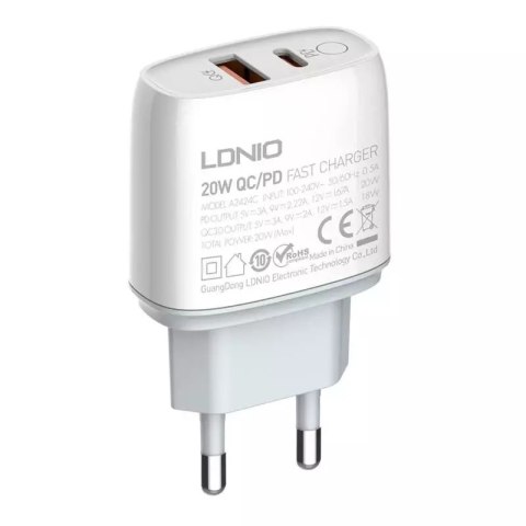 LDNIO A2424C USB nástěnná nabíječka, USB-C 20W Lightning kabel