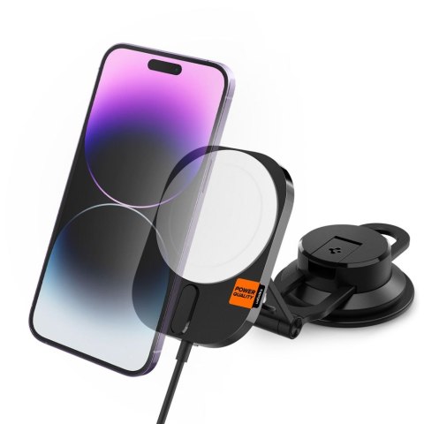 Spigen uchwyt samochodowy z ładowarką ITM35W Onetap Pro 3 Magnetic Magsafe Dashboard Car Mount Wireless Charger black