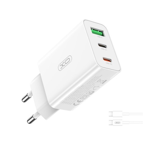 XO ładowarka sieciowa L101 PD QC 2x USB-C 1x USB biała + kabel USB-C - USB-C