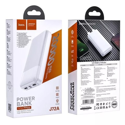 Powerbank Bateria zewnętrzna HOCO 20 000mAh 2A 2xUSB + Typ C J72A Biały