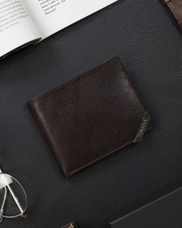 Poziomy portfel męski ze srebrnym akcentem, skóra naturalna licowa — Rovicky