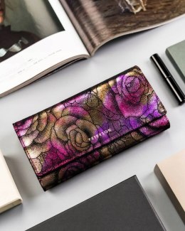 Skórzany portfel damski w holograficzne kwiaty — Peterson