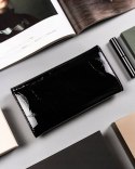 Duży damski portfel lakierowany z motywem liści, skóra naturalna — Pierre Cardin