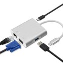 Adapter USB 3.1 typ C męski | VGA żeński + USB 3.0 A żeński + RJ45 żeński (1Gb/s) + PD