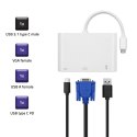 Qoltec Adapter USB 3.1 Typ C męski | VGA żeński + USB 3.0 A żeński + USB 3.1 Typ C żeński PD | 0.19m