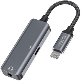 Adaptér Lightning na Mini Jack 3,5 mm Adaptér pro hudbu a nabíjení pro iPhone šedý