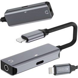 Adaptér Lightning na Mini Jack 3,5 mm Adaptér pro hudbu a nabíjení pro iPhone šedý