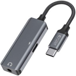 Adaptér USB-C na Mini Jack 3,5 mm Adaptér USB-C typu C pro poslech hudby a nabíjení Šedá