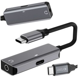 Adaptér USB-C na Mini Jack 3,5 mm Adaptér USB-C typu C pro poslech hudby a nabíjení Šedá