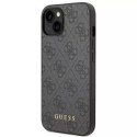 Guess Do iPhone 14 6,1" pevné pouzdro Szary/Grey 4G kovové zlaté logo