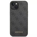 Guess Do iPhone 14 6,1" pevné pouzdro Szary/Grey 4G kovové zlaté logo