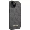 Guess Do iPhone 14 6,1" pevné pouzdro Szary/Grey 4G kovové zlaté logo