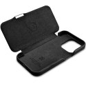 Skórzane kompatybilne z MagSafe etui z klapką do iPhone 15 Pro iCarer Curved Edge Oil Wax Real Leather Folio Case - czarne