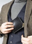 Poziomy portfel męski ze złotym akcentem, skóra naturalna licowa — Rovicky