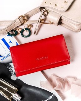 Duży, skórzany portfel damski zapinany na zatrzask z systemem RFID — Cavaldi