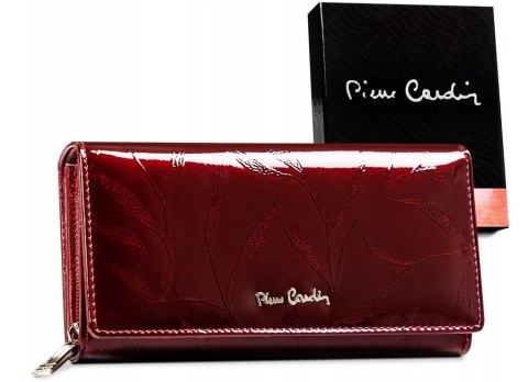 Duży portfel lakierowany z motywem liści ze skóry naturalnej — Pierre Cardin