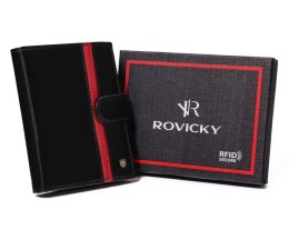 Elegancki, skórzany portfel męski z czerwonym akcentem - Rovicky