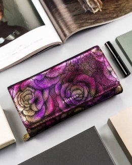 Pojemny, skórzany portfel damski w kwiaty — Peterson