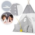 Namiot tipi dla dzieci z girlandą i światełkami - jasno szare w gwiazdki