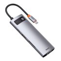 HUB BASEUS 8W1 METAL GLEAM SERIES USB-C DO 3xUSB 3.0 +HDMI+USB-C PD+RJ45+MICROSD