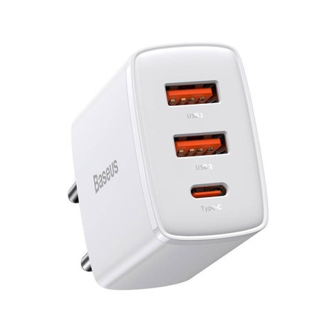 ŁAD SIEC BASEUS COMPACT QC 2xUSB/USB-C PD 3A 30W BIAŁA/WHITE