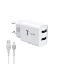 ŁAD SIEC T-PHOX POCKET SERIES 2xUSB TCC-224 2.4A 12W + KABEL USB-C 1M WHITE