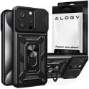 Etui pancerne do iPhone 15 Pro Max Camshield Case Ring Alogy Stand z osłonką na aparat slide czarne