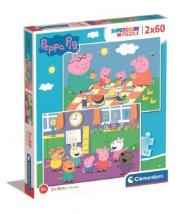 Puzzle 2 x 60 elementów Super Kolor Świnka Peppa