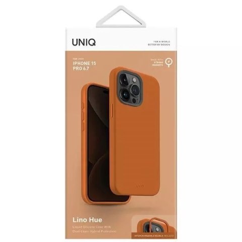Etui UNIQ Lino Hue do iPhone 15 Pro Max 6.7" Magclick Charging pomarańczowy/sunset orange