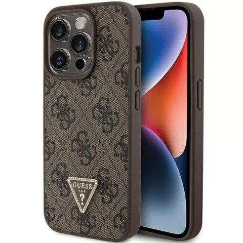 Etui Guess GUHCP15XP4TDPW do iPhone 15 Pro Max 6.7" brązowy/brown hardcase Leather 4G Triangle Strass