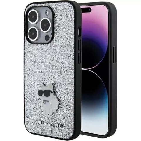 Etui Karl Lagerfeld KLHCP15XGCNPSG do iPhone 15 Pro Max 6.7" srebrny/silver hardcase Fixed Glitter Choupette Logo Metal Pin