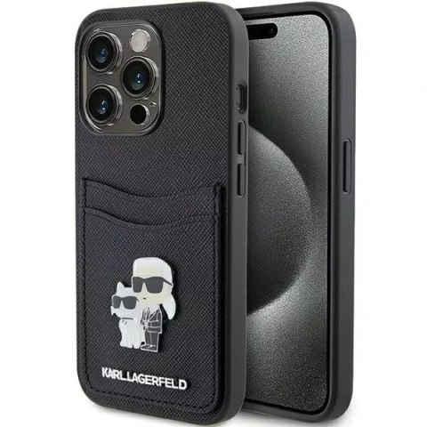 Etui Karl Lagerfeld KLHCP15LSAPKCNPK do iPhone 15 Pro 6.1" czarny/black hardcase Saffiano Cardslot Karl&Choupette Metal Pin