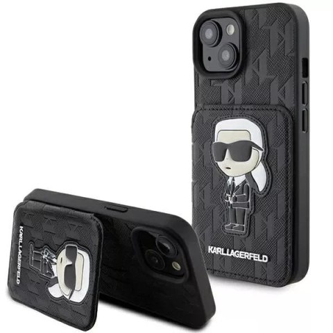 Etui Karl Lagerfeld KLHCP15SSAKKNSCK do iPhone 15 6.1" czarny/black hardcase Saffiano Cardslots and Stand Monogram Ikonik Patch