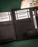 Klasyczny, skórzany portfel męski na zatrzask — Rovicky