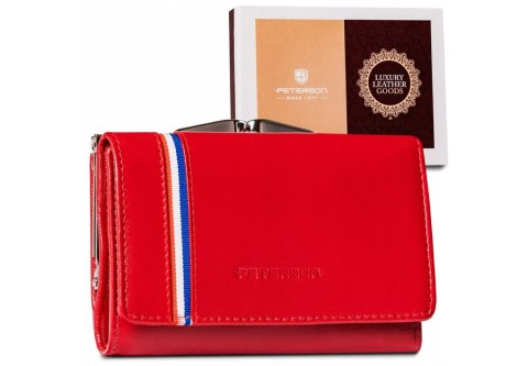Skórzany portfel damski z systemem RFID zapinany na bigiel — Peterson