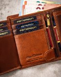 Duży, skórzany portfel męski z wytłoczonym znakiem zodiaku — Peterson