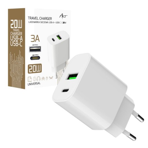 ŁADOWARKA SIECIOWA PD/QC 4.0 1x USB-C 1x USB-A 3A 20W ART