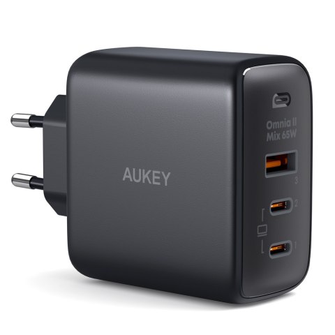 Aukey Ładowarka GaN, 2x USB-C, USB-A, QC, PD 65W