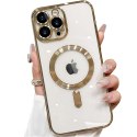 Etui MagSafe Case do iPhone 15 Pro Max Glamour Luxury obudowa Slim Ring Alogy Złote przezroczyste