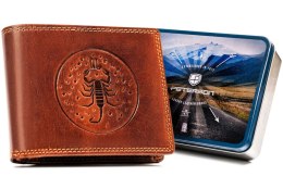 Duży, skórzany portfel męski z tłoczeniem przedstawiającym znak zodiaku — Peterson