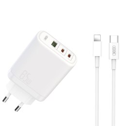 XO ładowarka sieciowa CE04 PD 65W QC 4 45W 1x USB 2x USB-C biała + kabel USB-C - Lightning