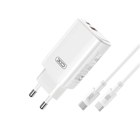 XO ładowarka sieciowa CE17 PD 65W 1x USB-C 1x USB biała + kabel USB-C - USB-C