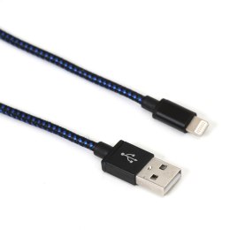 OMEGA FABRIC CABLE KABEL BRAIDED LIGHTNING TO USB 2A POLYBAG 1M NEW BLUE [44820]