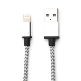 OMEGA FABRIC CABLE KABEL BRAIDED LIGHTNING TO USB 2A POLYBAG 1M NEW GRAY [44821]
