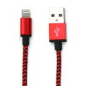 OMEGA FABRIC CABLE KABEL BRAIDED LIGHTNING TO USB 2A POLYBAG 1M NEW RED [44822]