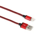 OMEGA FABRIC CABLE KABEL BRAIDED LIGHTNING TO USB 2A POLYBAG 1M NEW RED [44822]