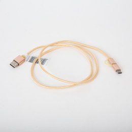 OMEGA USB CABLE KABEL WITH 2 IN 1: MICRO + TYPE-C PLUGS 1M GOLD