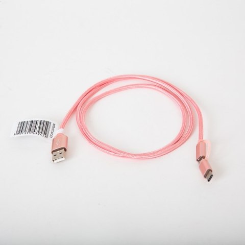 OMEGA USB CABLE KABEL WITH 2 IN 1: MICRO + TYPE-C PLUGS 1M ROSE