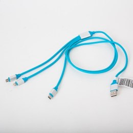 OMEGA USB CABLE KABEL WITH 3 IN 1: MICRO + TYPE-C + LIGHTNING PLUGS 1,2M BLUE [43941]
